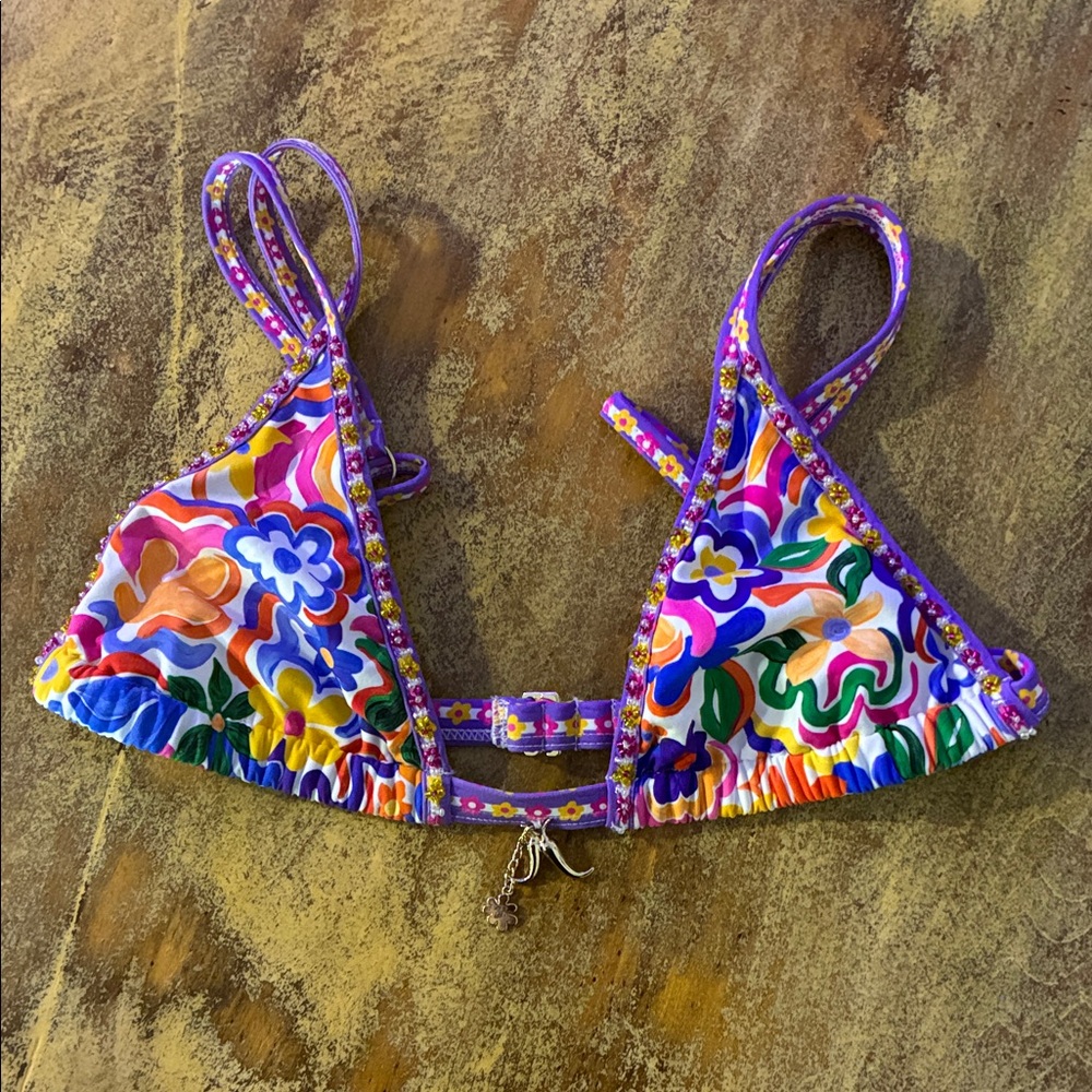 Bydee Floral Print Triangle Bikini Top